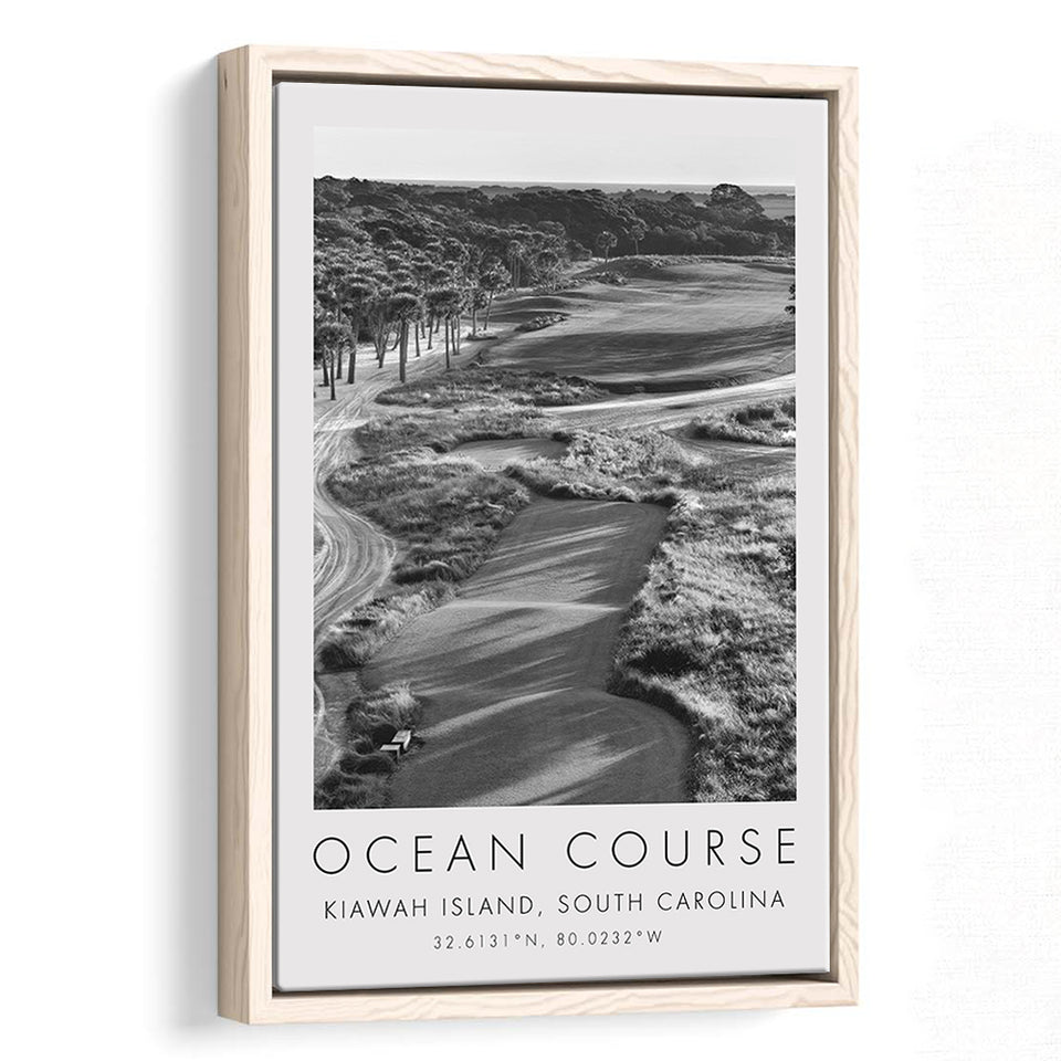 The Ocean Course Hole 1, Kiawah Island, South Carolina, Golf Art Print, Floating Frame, Framed Canvas Print Wall Art