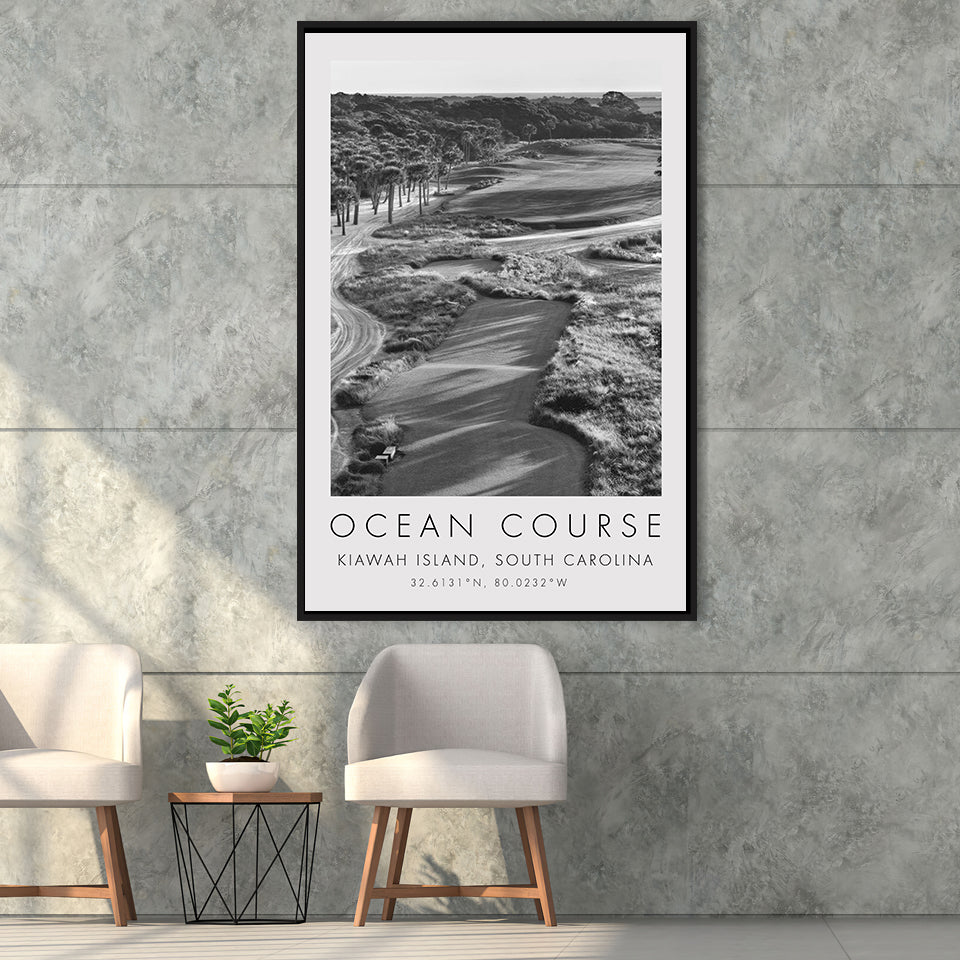 The Ocean Course Hole 1, Kiawah Island, South Carolina, Golf Art Print, Floating Frame, Framed Canvas Print Wall Art