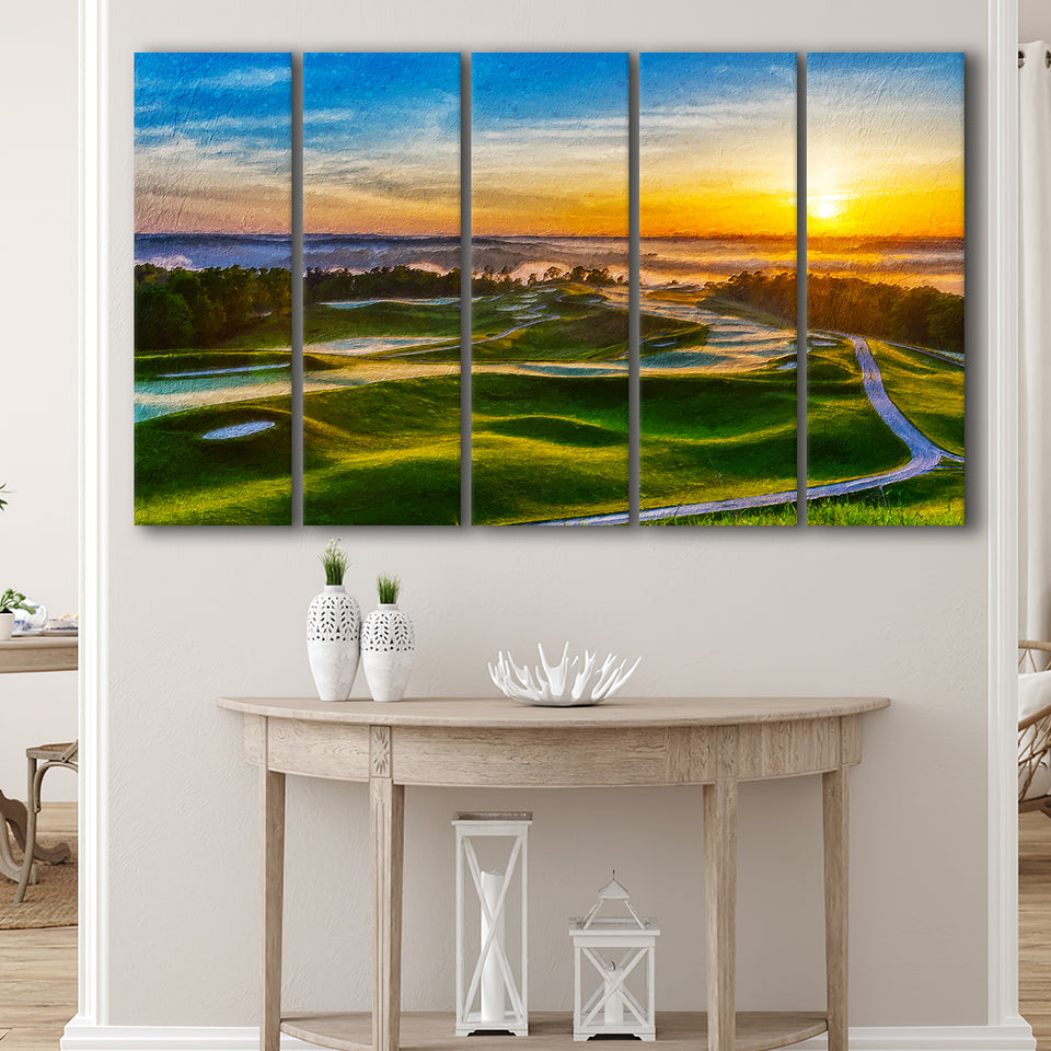 The Pete Dye Golf Course At French, Golf Art Print, Extra Large 5 Panel, Canvas Prints Wall Art