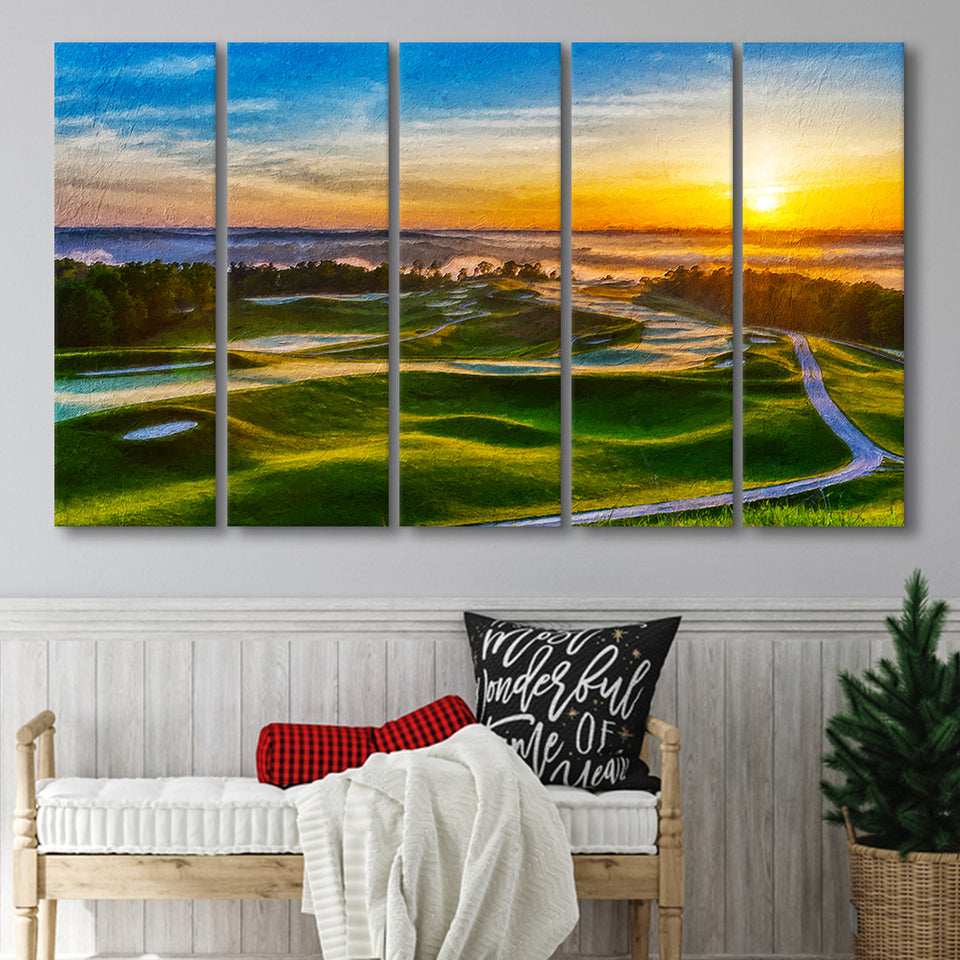 The Pete Dye Golf Course At French, Golf Art Print, Extra Large 5 Panel, Canvas Prints Wall Art