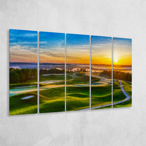 The Pete Dye Golf Course At French, Golf Art Print, Extra Large 5 Panel, Canvas Prints Wall Art