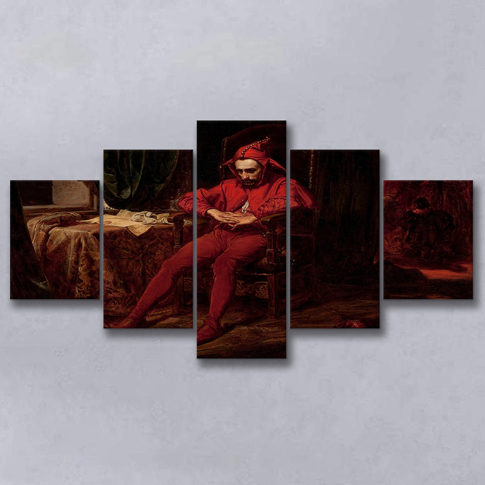 The Sad Jester By Jan Matejko Or Canvas Wall Art, Multi Panel Canvas Print Wall Art Decor, 5 Mixed Panel