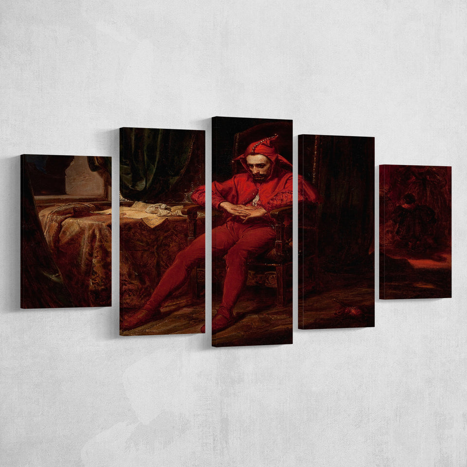 The Sad Jester By Jan Matejko Or Canvas Wall Art, Multi Panel Canvas Print Wall Art Decor, 5 Mixed Panel