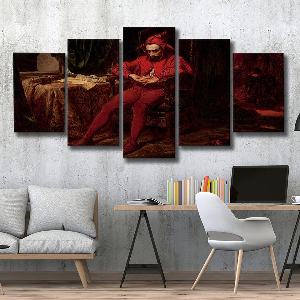 The Sad Jester By Jan Matejko Or Canvas Wall Art, Multi Panel Canvas Print Wall Art Decor, 5 Mixed Panel
