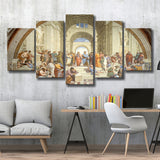 The School Of Athens, Raffaello Sanzio Da Urbino, Aristotle Painting, Multi Panel Canvas Print Wall Art Decor, 5 Mixed Panel