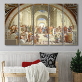 The School Of Athens, Raffaello Sanzio Da Urbino, Aristotle Painting, Extra Large Multi 5 Panel Canvas Print Wall Art Decor
