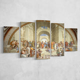 The School Of Athens, Raffaello Sanzio Da Urbino, Aristotle Painting, Multi Panel Canvas Print Wall Art Decor, 5 Mixed Panel