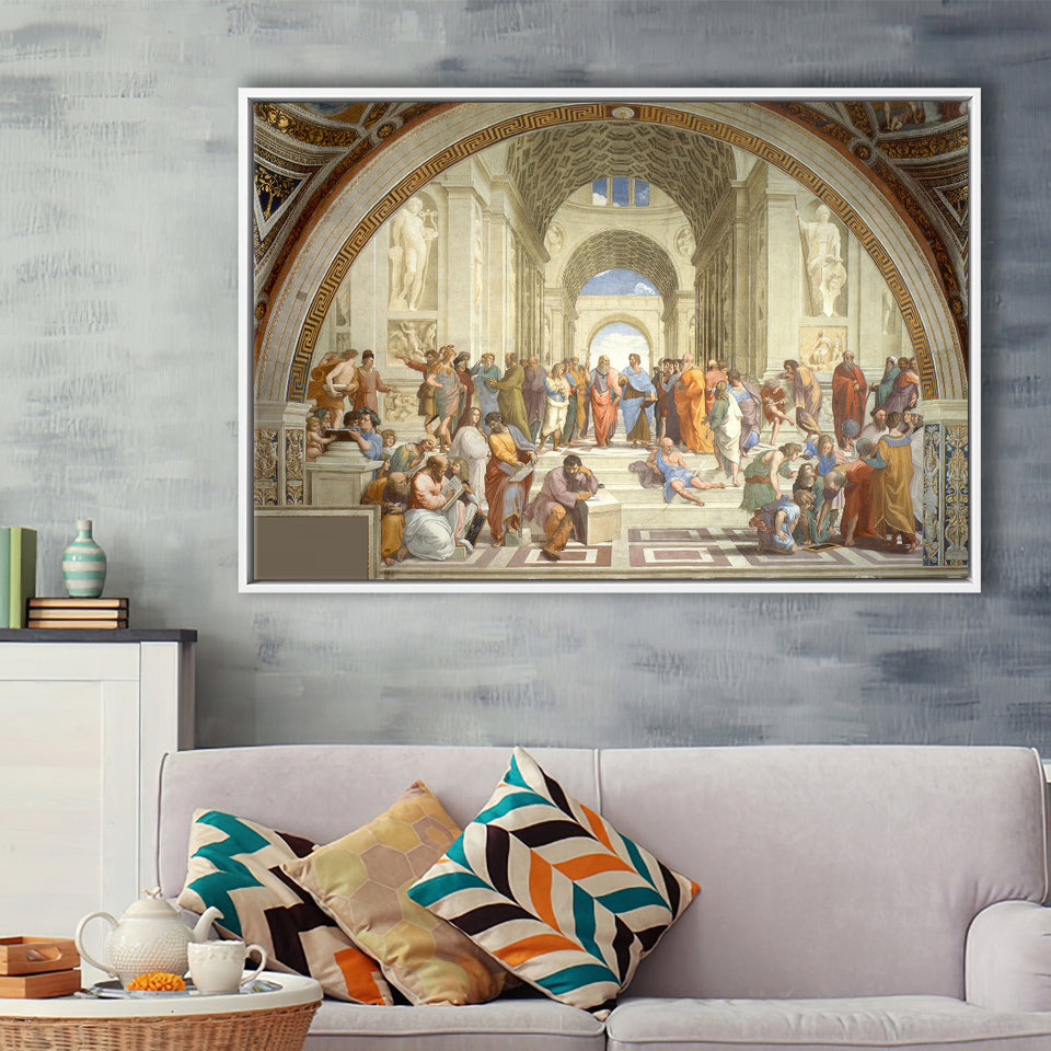 The School Of Athens, Raffaello Sanzio Da Urbino, Aristotle Painting, Framed Canvas Print Wall Art Decor,Floating Frame