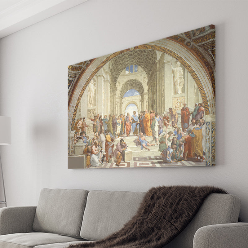The School of Athens, Raffaello Sanzio da Urbino, Aristotle Painting, Canvas Print Wall Art Decor, Landscape Art Print