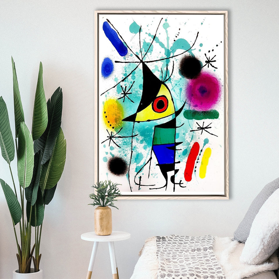 The Singing Fish By Joan Miro Canvas Wall Art, Miro Paintings,Framed Canvas Prints Wall Art Decor, Floating Frame