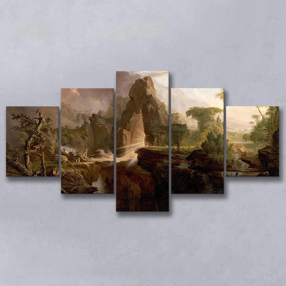Thomas Cole Expulsion Canvas Print Garden Of Eden Fine Art, Multi Panel Canvas Print Wall Art Decor, 5 Mixed Panel