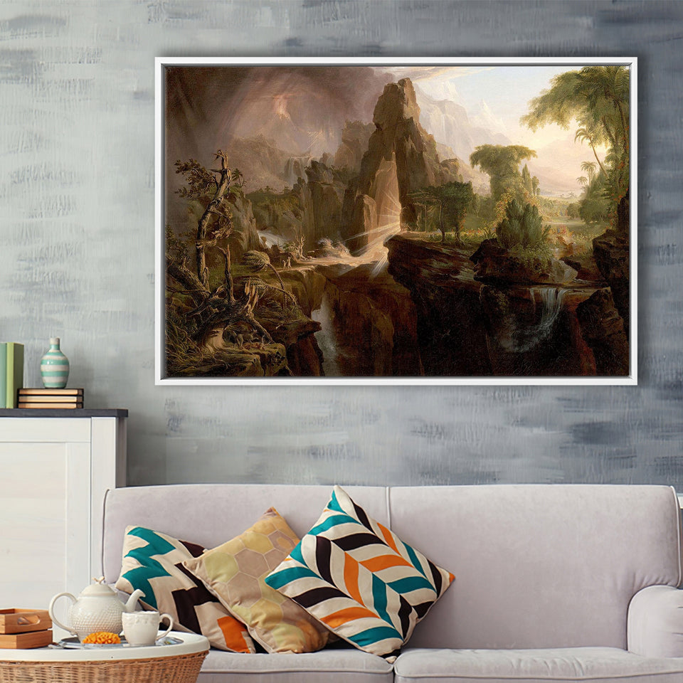 Thomas Cole Expulsion Canvas Print Garden Of Eden Fine Art, Framed Canvas Print Wall Art Decor,Floating Frame