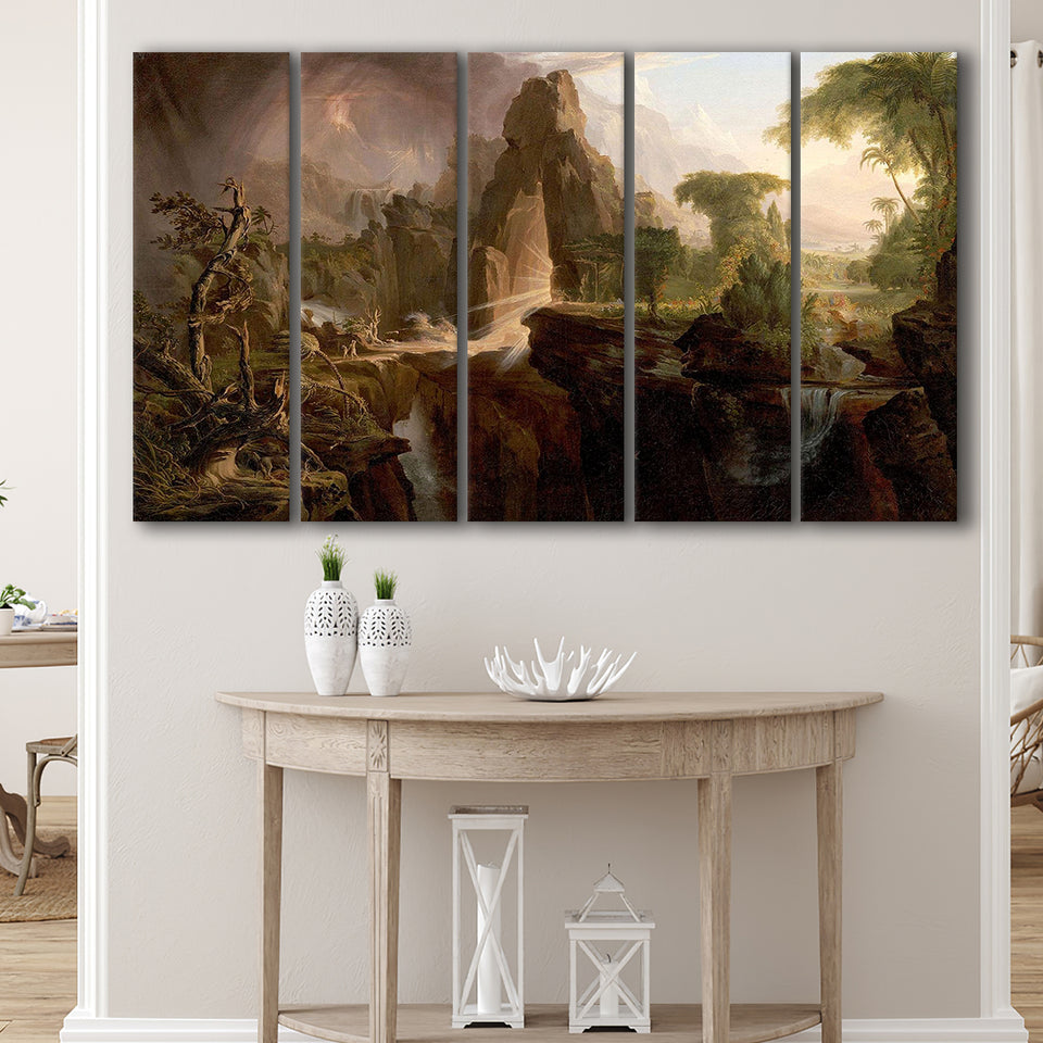 Thomas Cole Expulsion Canvas Print Garden Of Eden Fine Art, Extra Large Multi 5 Panel Canvas Print Wall Art Decor