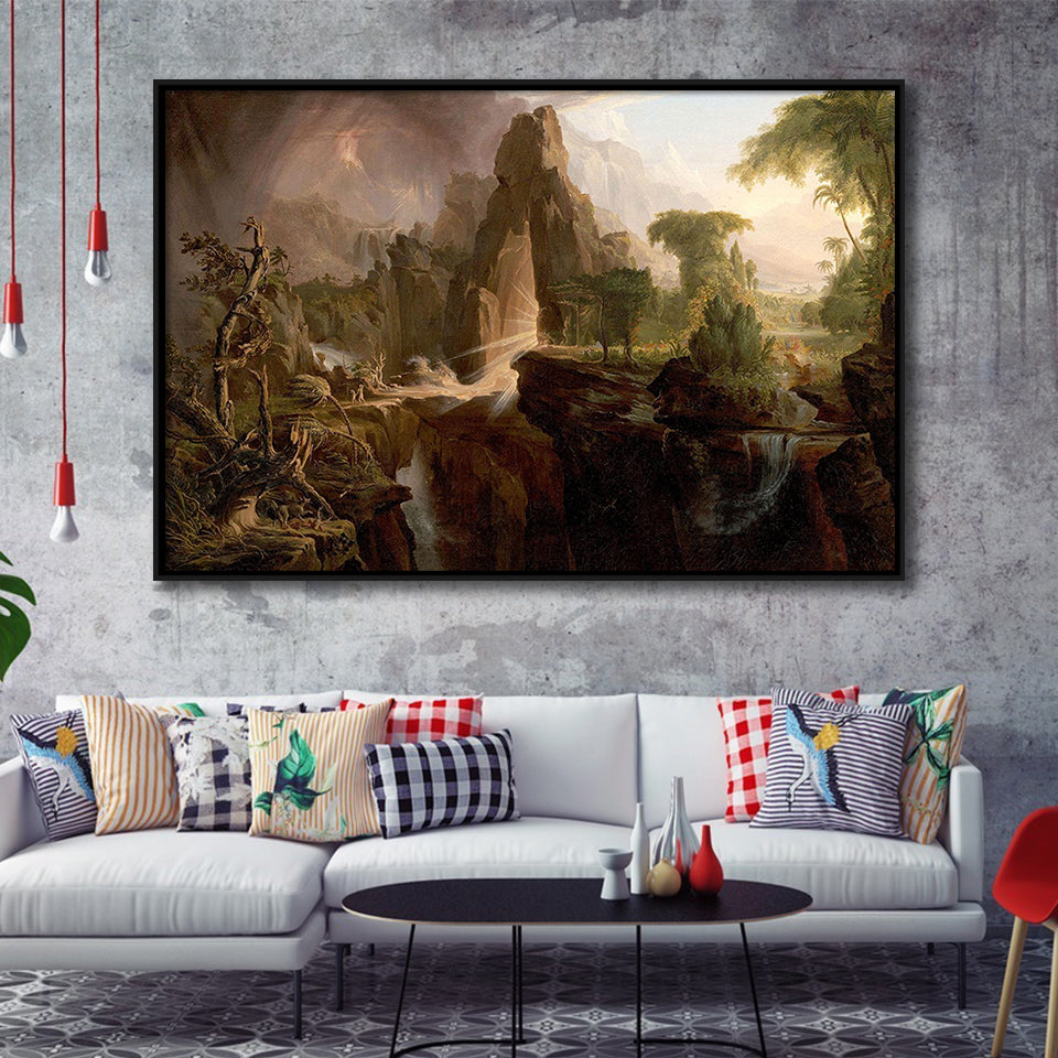 Thomas Cole Expulsion Canvas Print Garden Of Eden Fine Art, Framed Canvas Print Wall Art Decor,Floating Frame