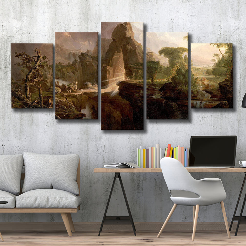 Thomas Cole Expulsion Canvas Print Garden Of Eden Fine Art, Multi Panel Canvas Print Wall Art Decor, 5 Mixed Panel