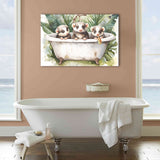 Three Ferrets In Bathtub Bathroom Print Tropical Leave, Bathroom Art Decor Canvas Prints Wall Art, Animal Bathroom Art