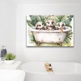 Three Ferrets In Bathtub Bathroom Print Tropical Leave, Bathroom Art Decor Canvas Prints Wall Art, Animal Bathroom Art