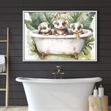 Three Ferrets In Bathtub Bathroom Print Tropical Leave, Bathroom Art Decor Framed Canvas Prints Wall Art,Floating Frame