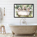 Three Ferrets In Bathtub Bathroom Print Tropical Leave, Bathroom Art Decor Framed Art PrintsWall Art, Animal Bathroom Art
