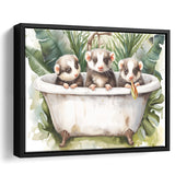Three Ferrets In Bathtub Bathroom Print Tropical Leave, Bathroom Art Decor Framed Canvas Prints Wall Art,Floating Frame