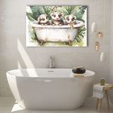 Three Ferrets In Bathtub Bathroom Print Tropical Leave, Bathroom Art Decor Canvas Prints Wall Art, Animal Bathroom Art