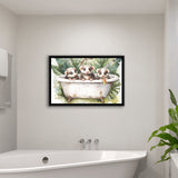 Three Ferrets In Bathtub Bathroom Print Tropical Leave, Bathroom Art Decor Framed Canvas Prints Wall Art,Floating Frame