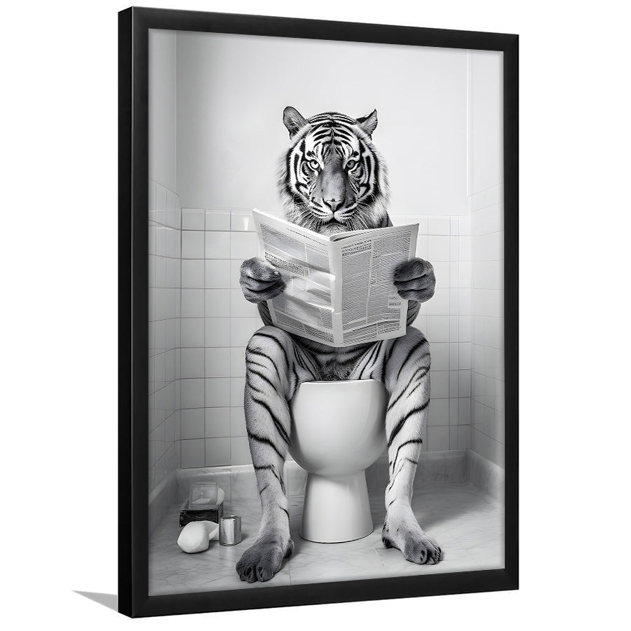 Toiling Animals Tiger Framed Art Print Wall Decor, Funny Bathroom Decor, Tiger In Toil ...