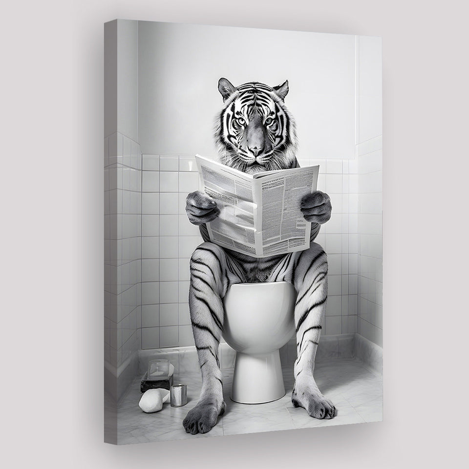 Tiger Canvas Prints Wall Art, Funny Bathroom Decor, Tiger in Toilet