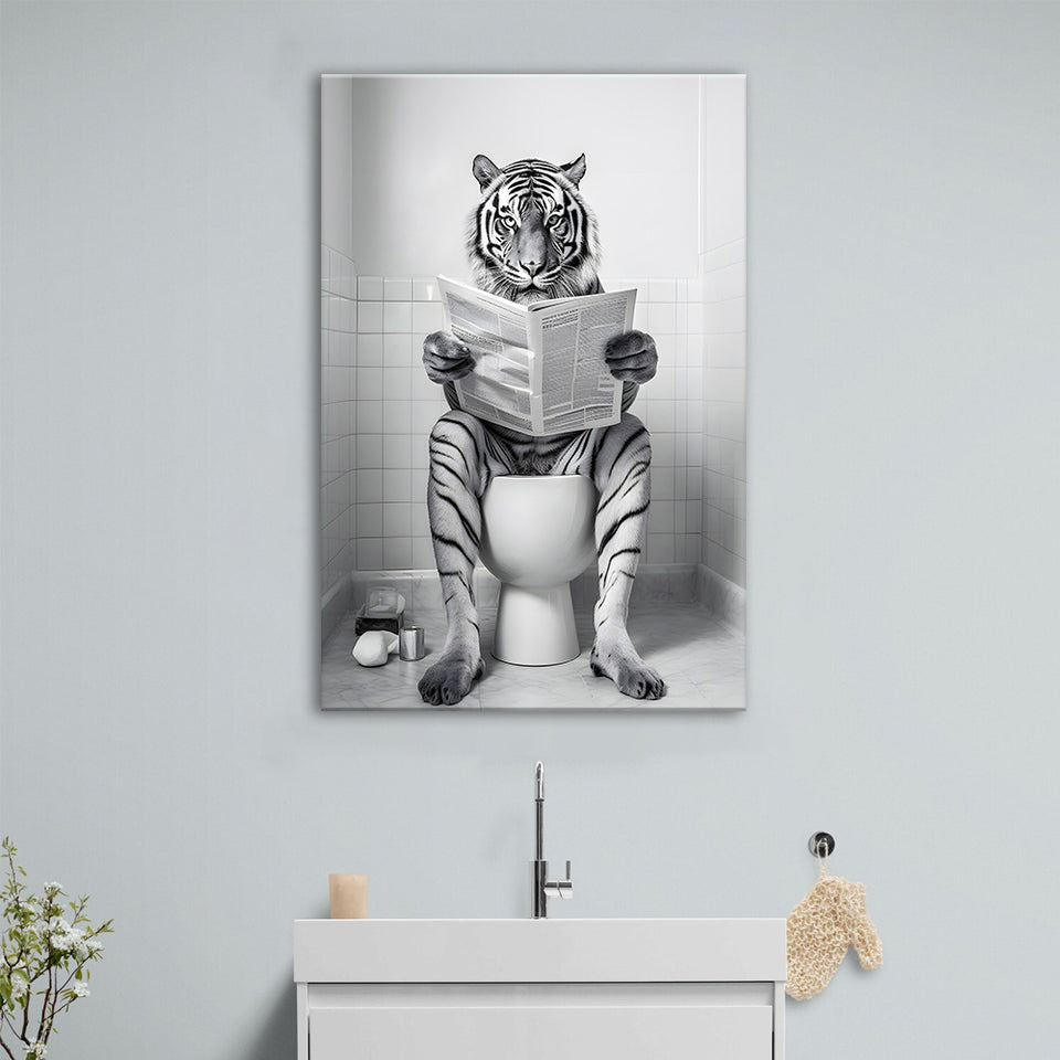 Tiger Canvas Prints Wall Art, Funny Bathroom Decor, Tiger in Toilet