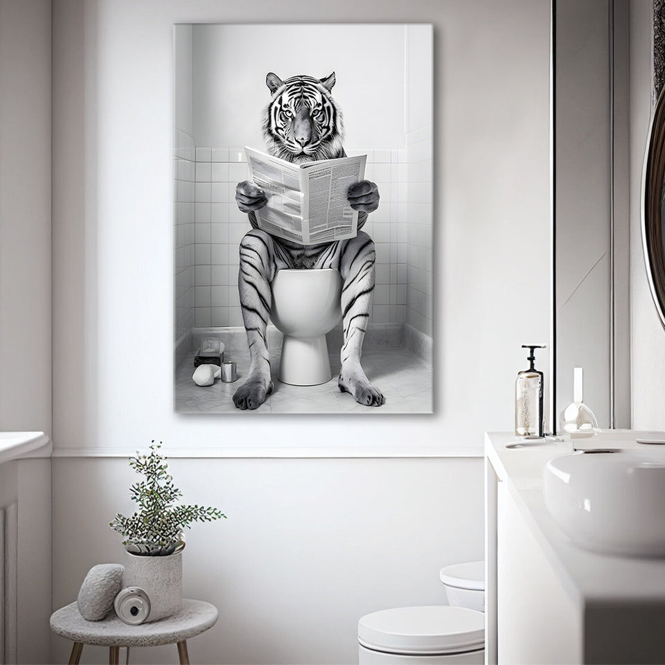 Tiger Canvas Prints Wall Art, Funny Bathroom Decor, Tiger in Toilet