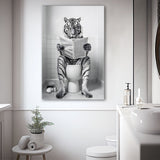 Tiger Canvas Prints Wall Art, Funny Bathroom Decor, Tiger in Toilet