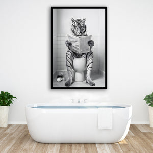 Tiger Framed Art Print Wall Decor, Funny Bathroom Decor, Tiger In Toilet