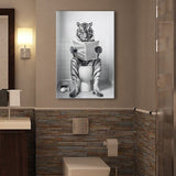 Tiger Canvas Prints Wall Art, Funny Bathroom Decor, Tiger in Toilet