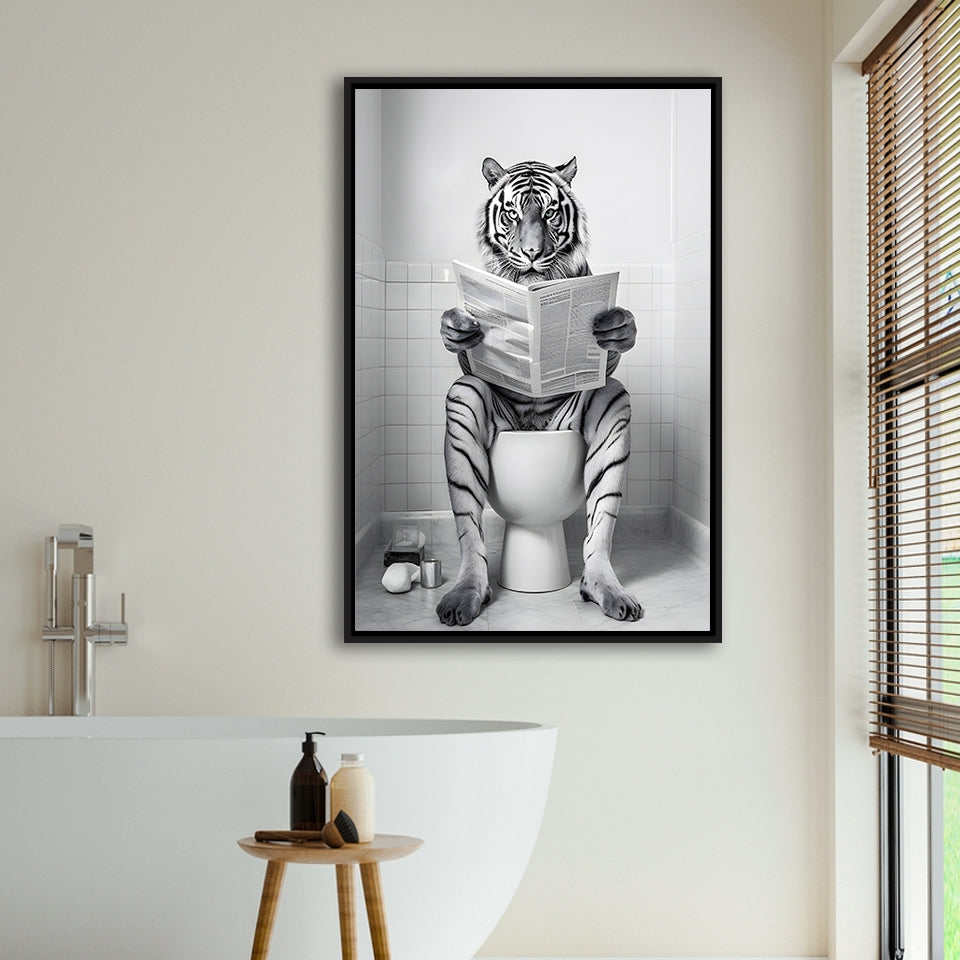 Tiger Framed Canvas Prints Wall Art, Funny Bathroom Decor, Tiger In Toilet