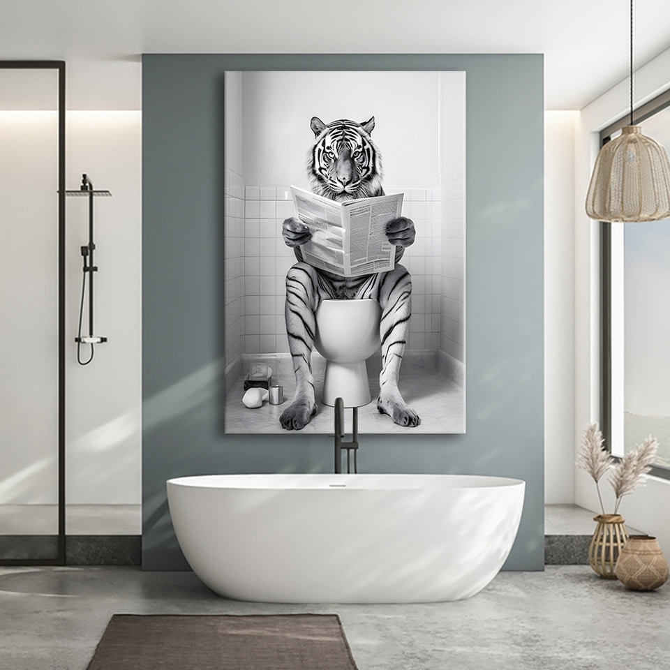 Tiger Canvas Prints Wall Art, Funny Bathroom Decor, Tiger in Toilet