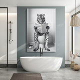 Tiger Canvas Prints Wall Art, Funny Bathroom Decor, Tiger in Toilet