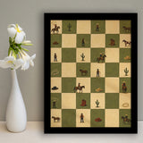 Tiny Cowboys Checkerboard Icon, Green Western Wall Art, Ranch Nursery Print, Framed Art Print, Fine Art Wall Decor