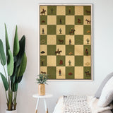 Tiny Cowboys Checkerboard Icon, Green Western Wall Art, Ranch Nursery Print, Framed Canvas Print, Floating Frame