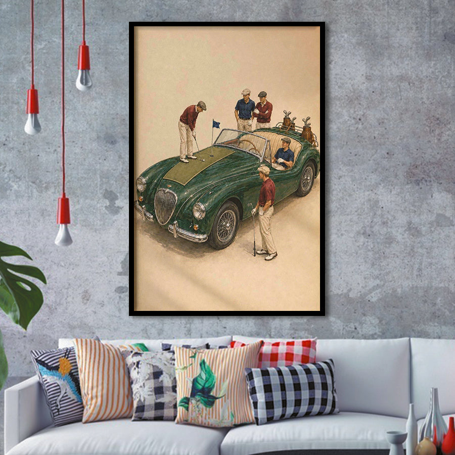 Tiny Golf Framed, Classic Car Golfer Framed Wall Art, Country Club Decor, Golf Lover Gift, Framed Art Print, Fine Art Wall Decor