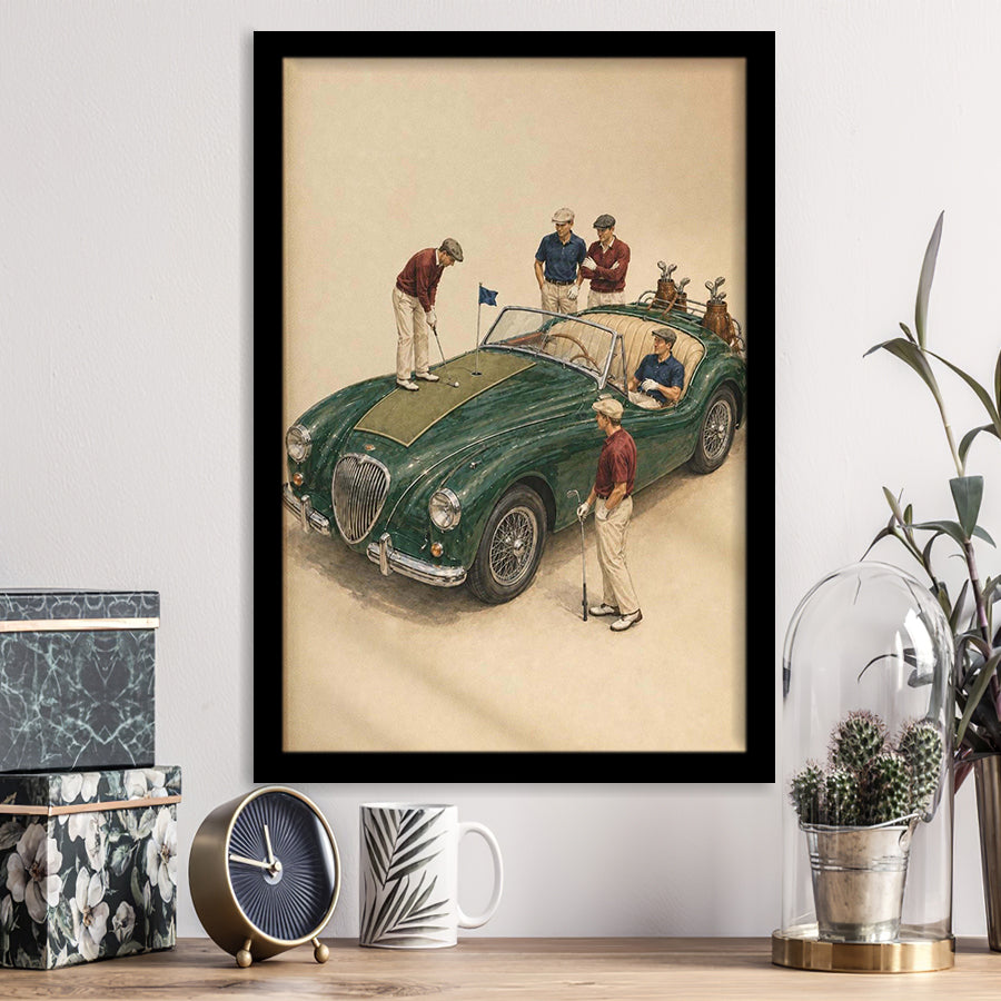 Tiny Golf Framed, Classic Car Golfer Framed Wall Art, Country Club Decor, Golf Lover Gift, Framed Art Print, Fine Art Wall Decor