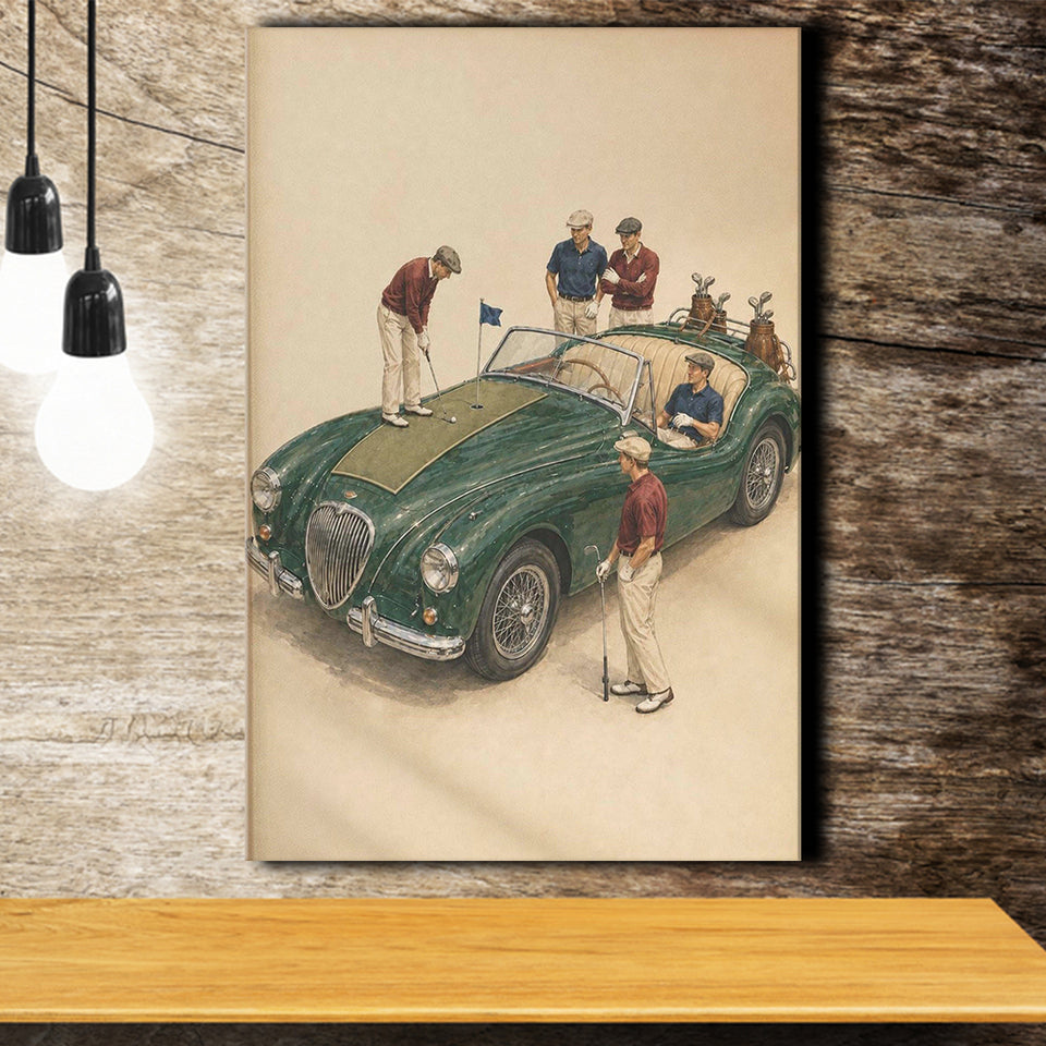 Tiny Golf Framed, Classic Car Golfer Framed Wall Art, Country Club Decor, Golf Lover Gift, Canvas Print Wall Art, Wall Decor