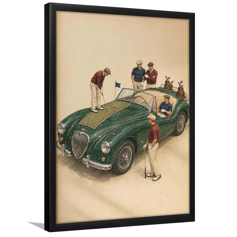 Tiny Golf Framed, Classic Car Golfer Framed Wall Art, Country Club Decor, Golf Lover Gift, Framed Art Print, Fine Art Wall Decor