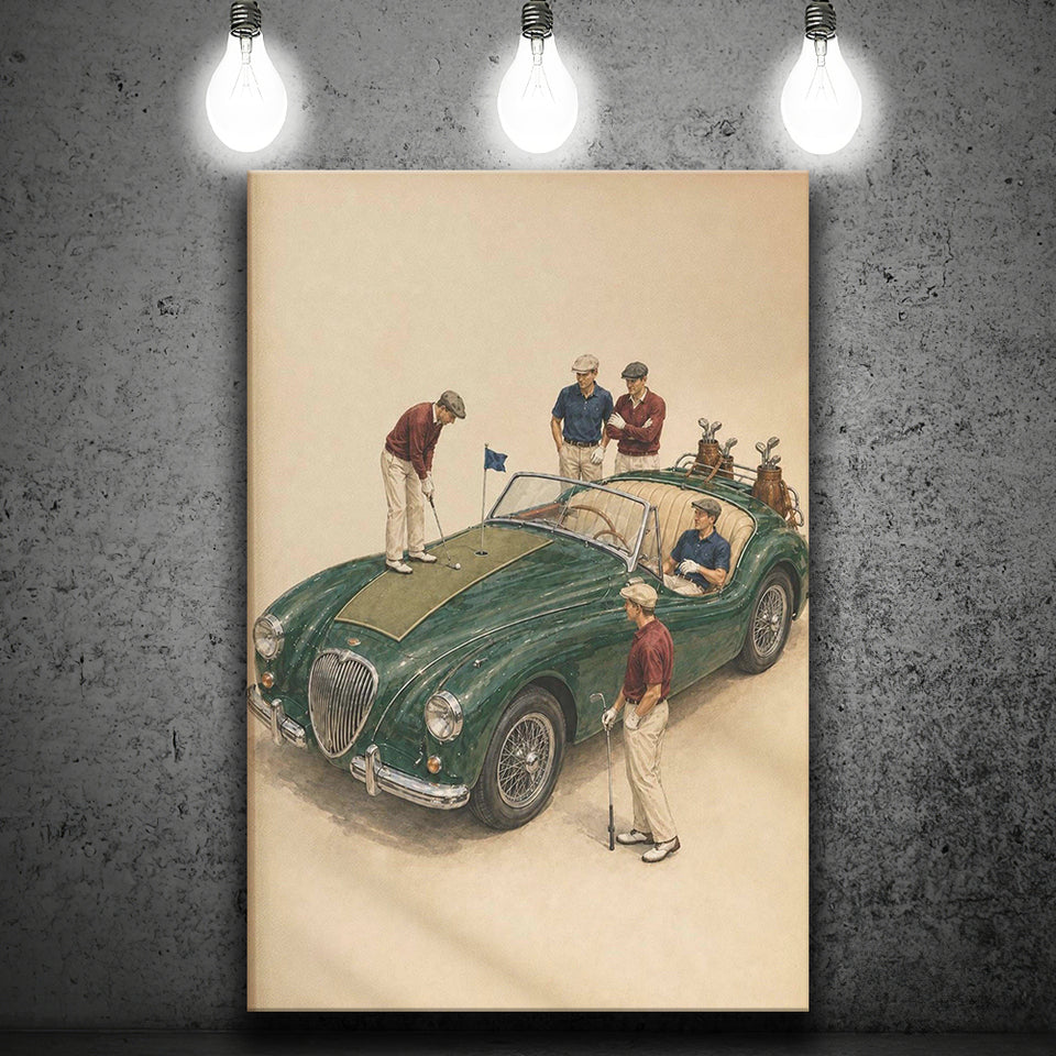 Tiny Golf Framed, Classic Car Golfer Framed Wall Art, Country Club Decor, Golf Lover Gift, Canvas Print Wall Art, Wall Decor
