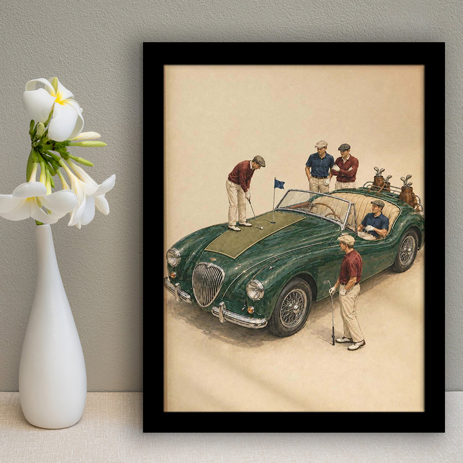 Tiny Golf Framed, Classic Car Golfer Framed Wall Art, Country Club Decor, Golf Lover Gift, Framed Art Print, Fine Art Wall Decor