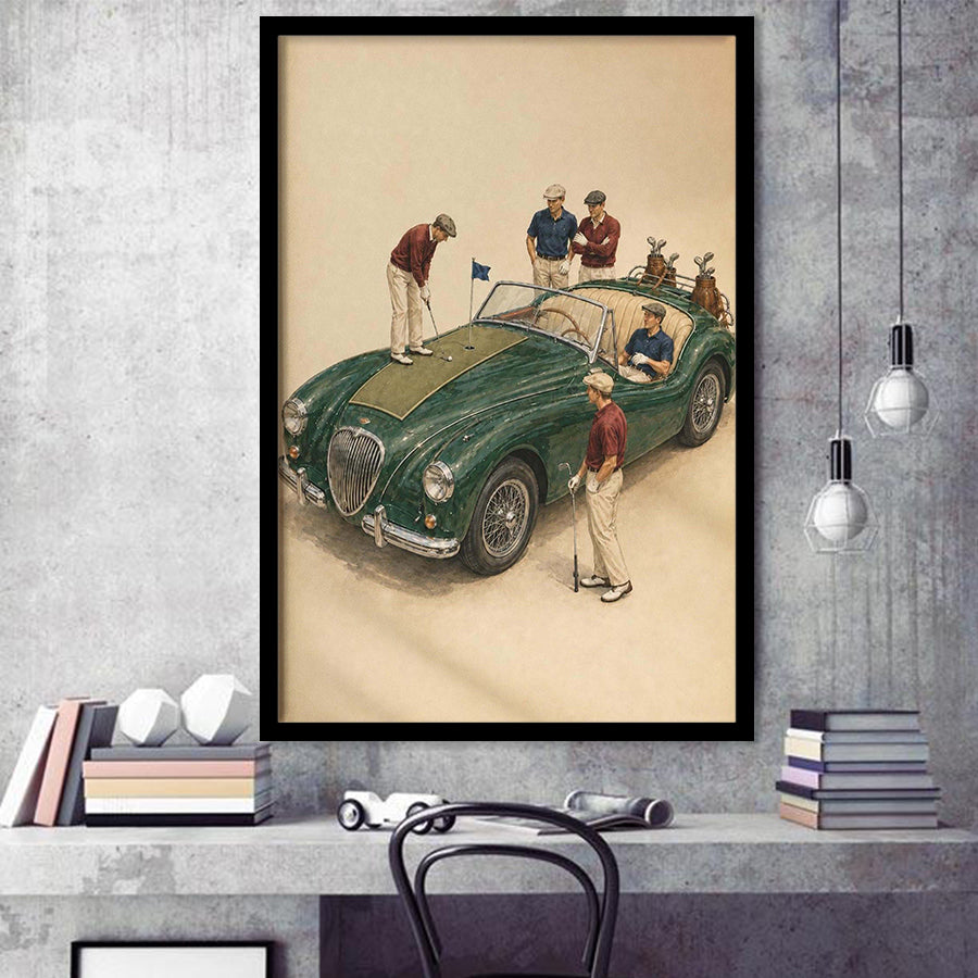 Tiny Golf Framed, Classic Car Golfer Framed Wall Art, Country Club Decor, Golf Lover Gift, Framed Art Print, Fine Art Wall Decor