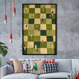 Tiny Golfers Checkerboard Olive, Green Office Wall Art, Funny Golf Print, Framed Art Print, Fine Art Wall Decor