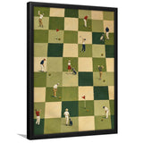 Tiny Golfers Checkerboard Olive, Green Office Wall Art, Funny Golf Print, Framed Art Print, Fine Art Wall Decor
