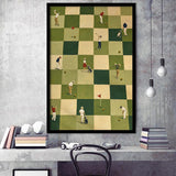 Tiny Golfers Checkerboard Olive, Green Office Wall Art, Funny Golf Print, Framed Art Print, Fine Art Wall Decor
