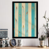 Tiny Swimmers Pool, Blue Striped Swimming Wall Art, Retro Coastal Summer Print, Framed Art Print, Fine Art Wall Decor