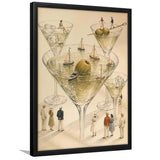 Tiny Whimsical Martini, Cocktail Wall Art, Surreal Sailboat Art Print, Olive Bar Decor, Framed Art Print, Fine Art Wall Decor